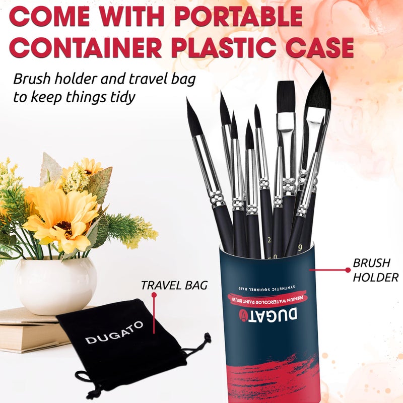 DUGATO Watercolor Brushes Professional, DUGATO 12pc Artist Paint Brush Set - Synthetic Bristles (Round, Flat, Liner, Oval) for Watercolor Gouache Inks Painting - Image 3